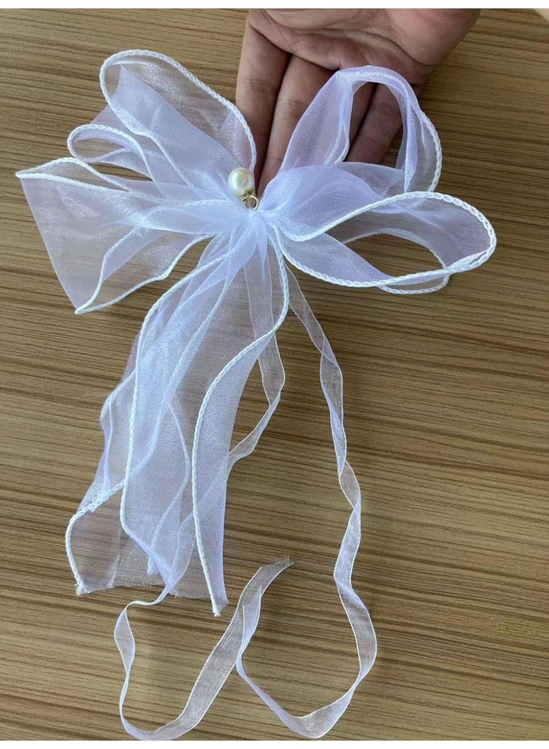 ChicAbode 2 Pcs Bow Curtain Tiebacks with Pearls, Butterfly Lace Bowknot Curtain Holdbacks, Decorative Ribbon Drape Holders for Home and Wedding, White - Image 4